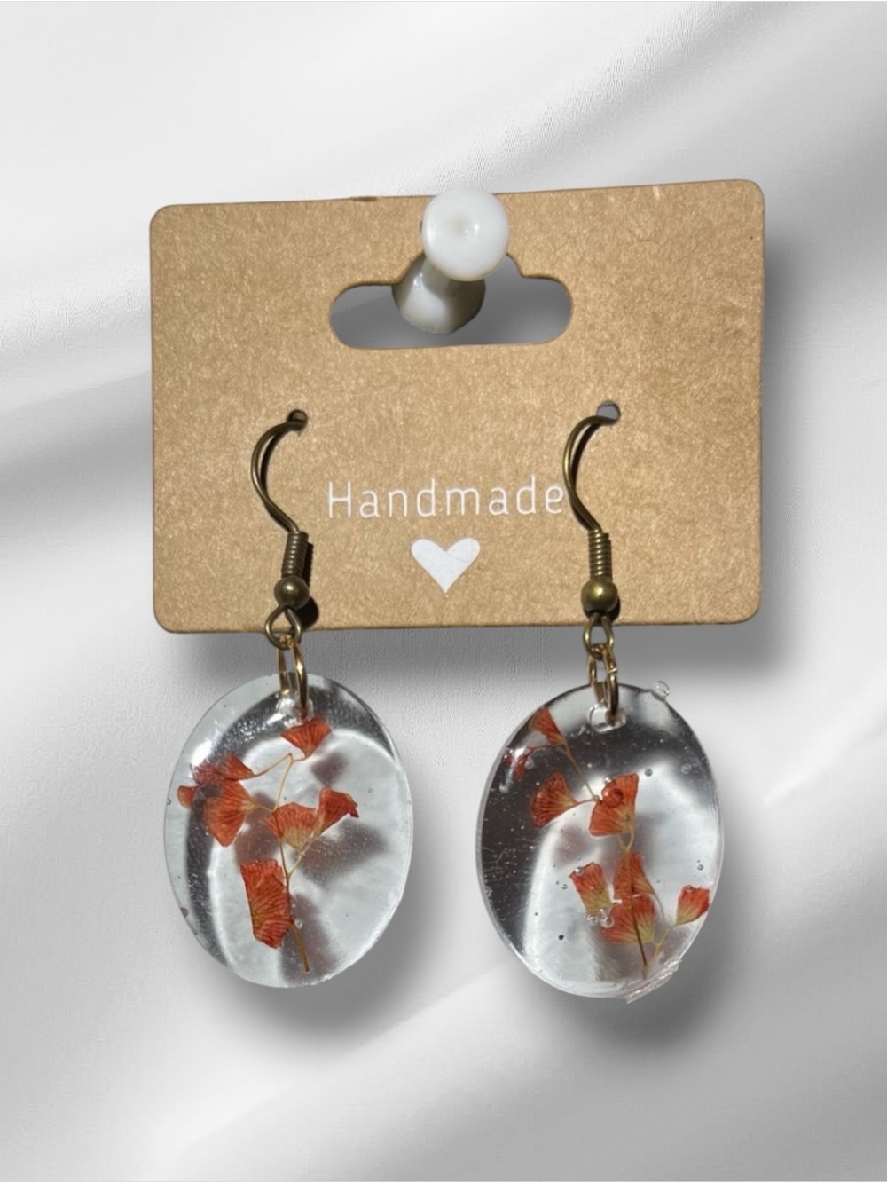 Handmade Oval Resin Earrings with Floral Design
